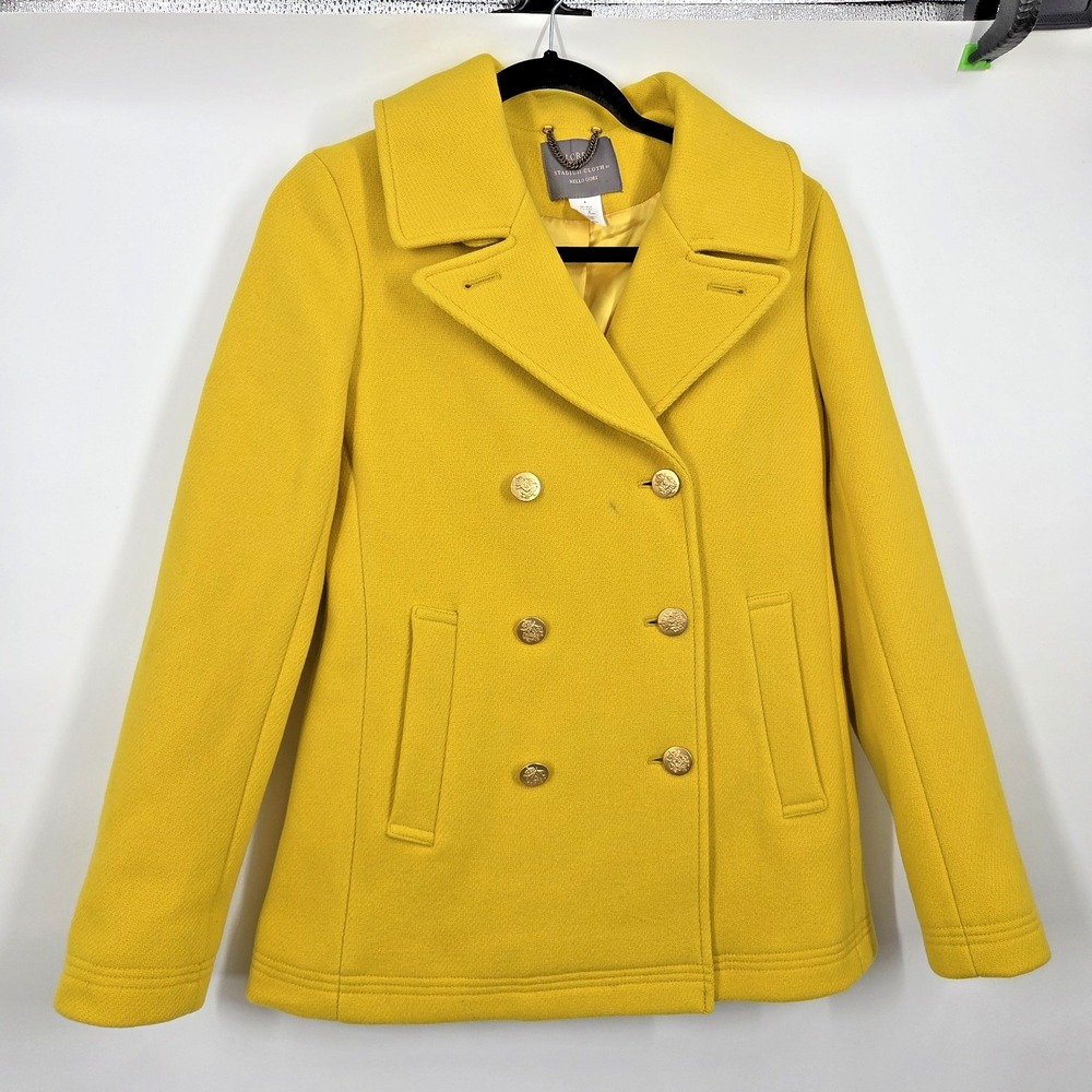 J Crew Women's Stadium Cloth Nello Gori Pea Coat Yellow Wool Double Breasted 6